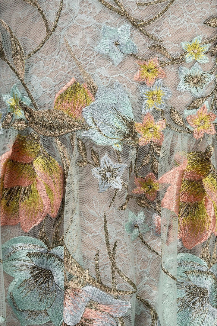 Marchesa Notte Size 2 Floral Embroidered High Neck Dress