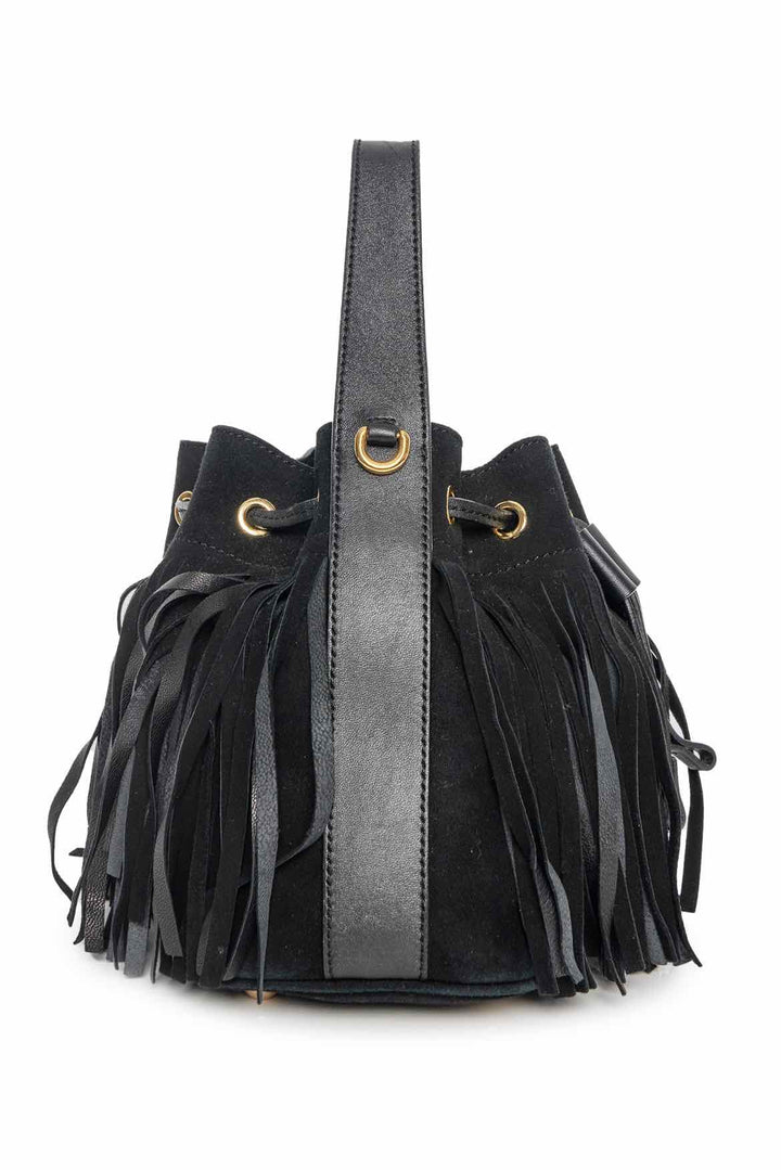 Moschino 'Letters' Fringe Suede Bucket Bag