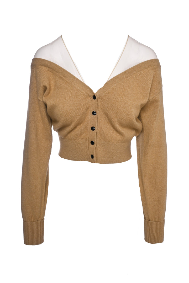 Alexander Wang Size M Fitted Cropped Mesh Inset Cardigan