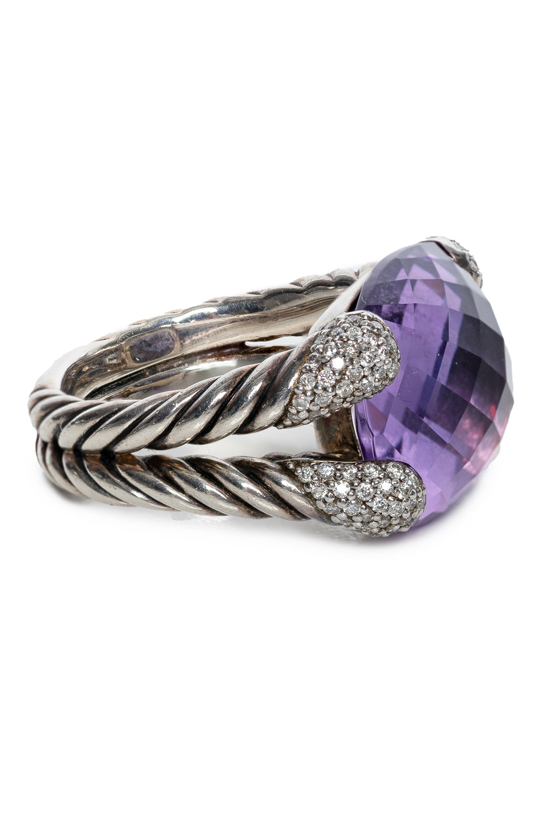 David Yurman Willow Collection Amethyst & Diamond Size 5 Ring in Sterling Silver