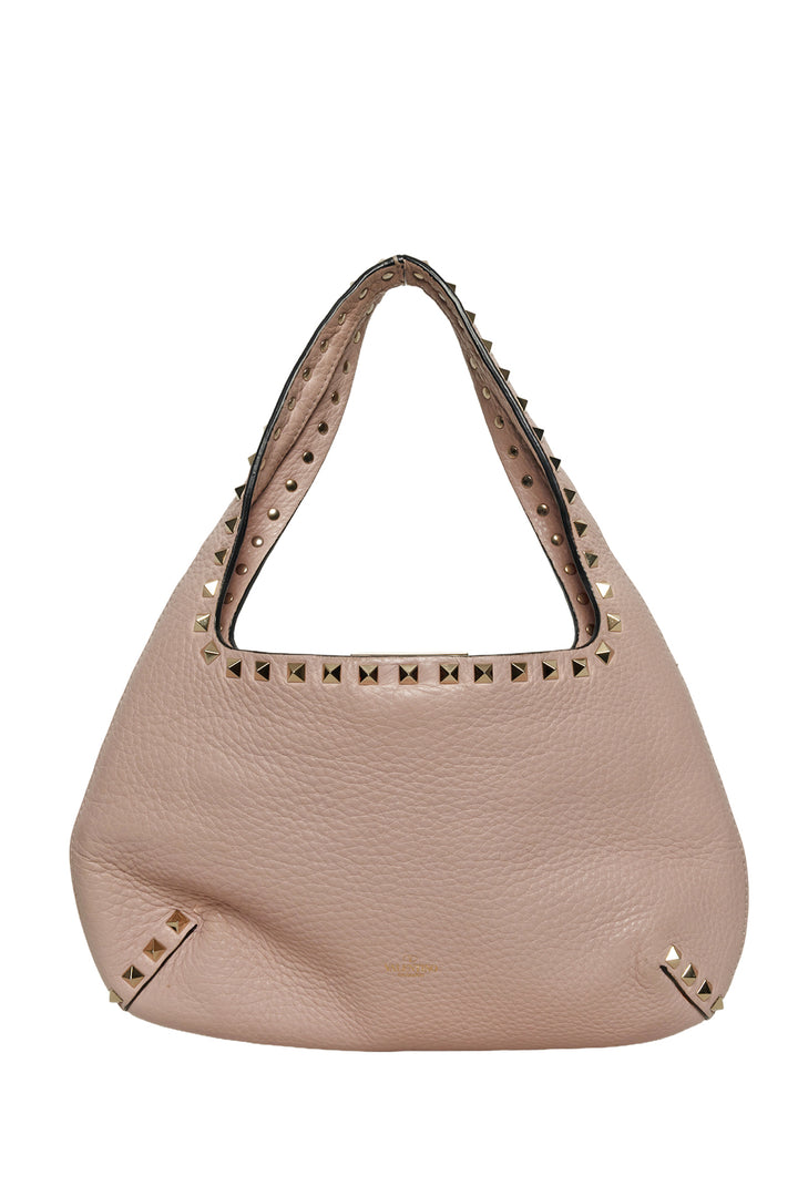 Valentino Pebbled Calfskin Small Rockstud Flip Lock Hobo