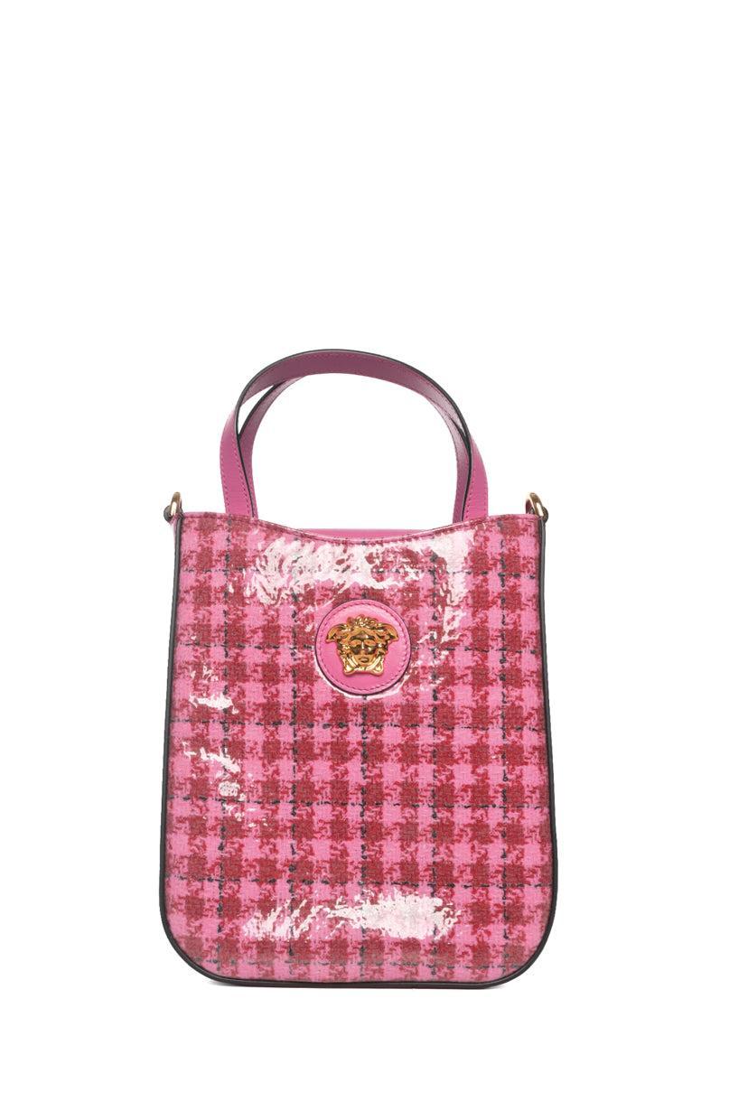 Versace Houndstooth Vinyl & Pink Leather Crossbody Tote