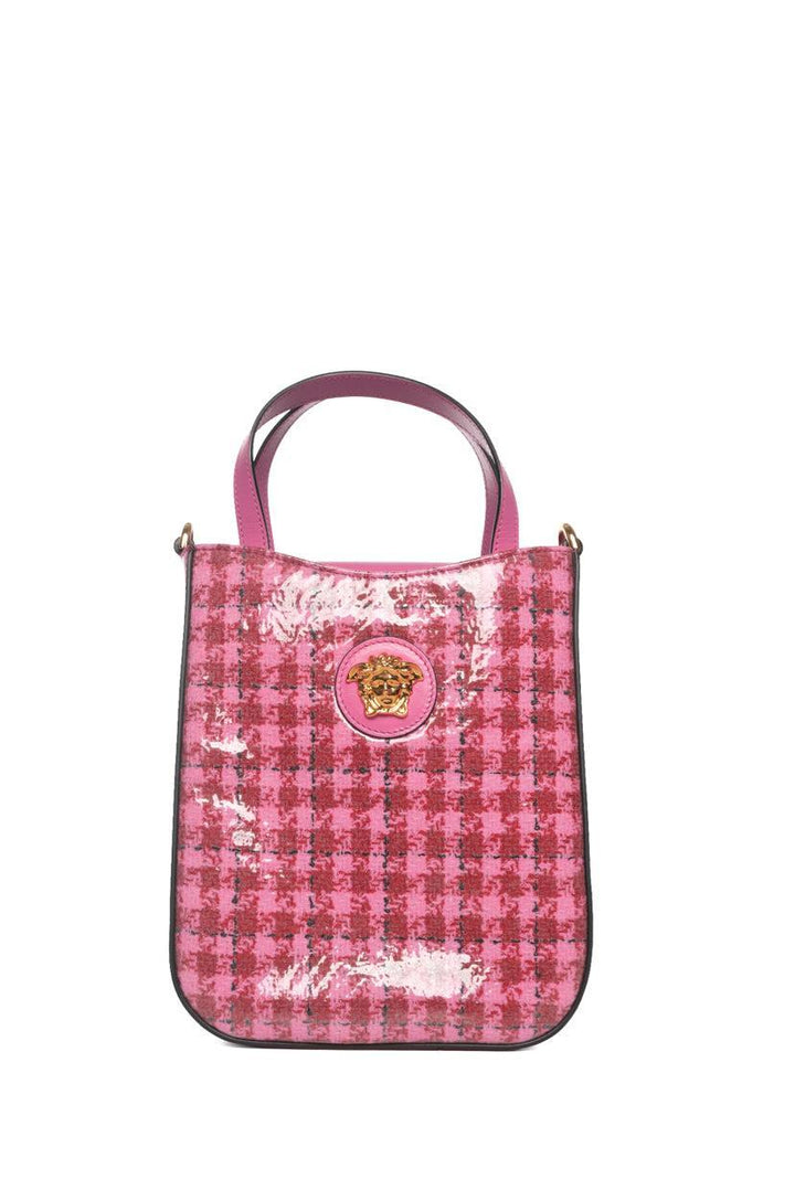 Versace Houndstooth Vinyl & Pink Leather Crossbody Tote