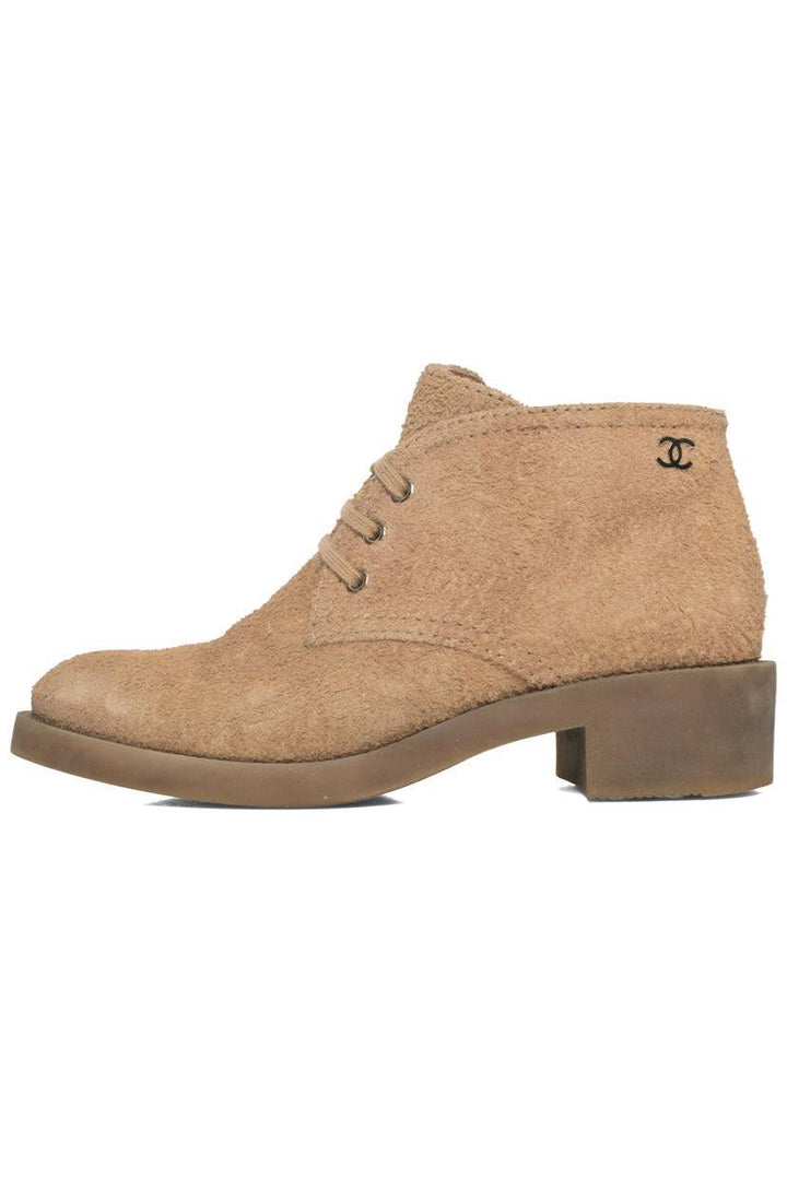 Chanel Size 38.5 Tumbled Suede Desert Ankle Boots