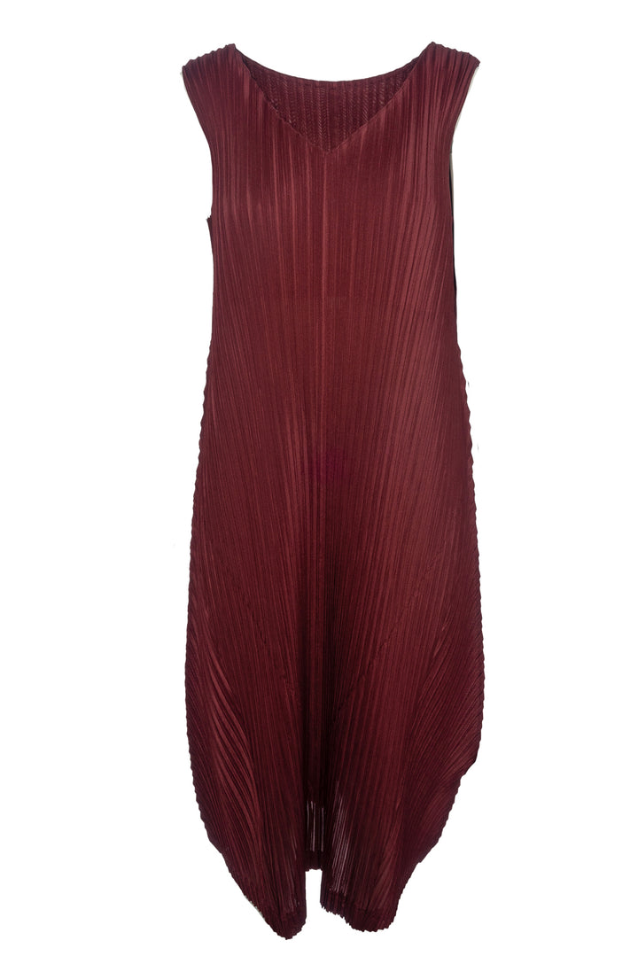 Pleats Please Size 5 V-Neck Sleeveless Pleated Dress