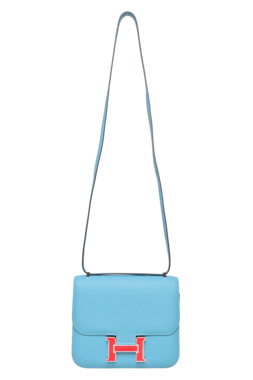 Hermes 2019 2019 Bleu De Nord & Rouge De Coeur Epsom Mini Constance 18 Crossbody