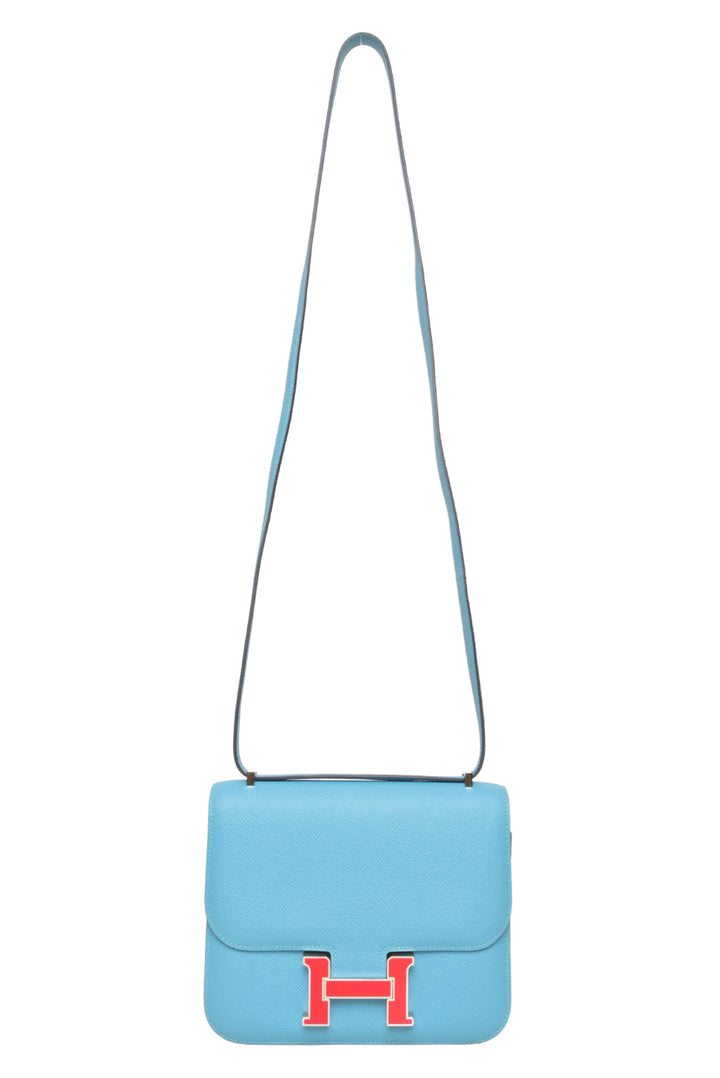 Hermes 2019 2019 Bleu De Nord & Rouge De Coeur Epsom Mini Constance 18 Crossbody