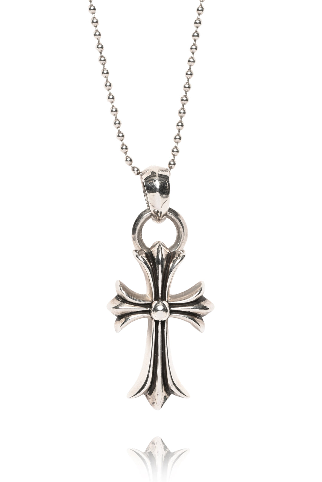 Chrome Hearts Sterling Silver Maltese Cross Pendant Ball Chain Necklace