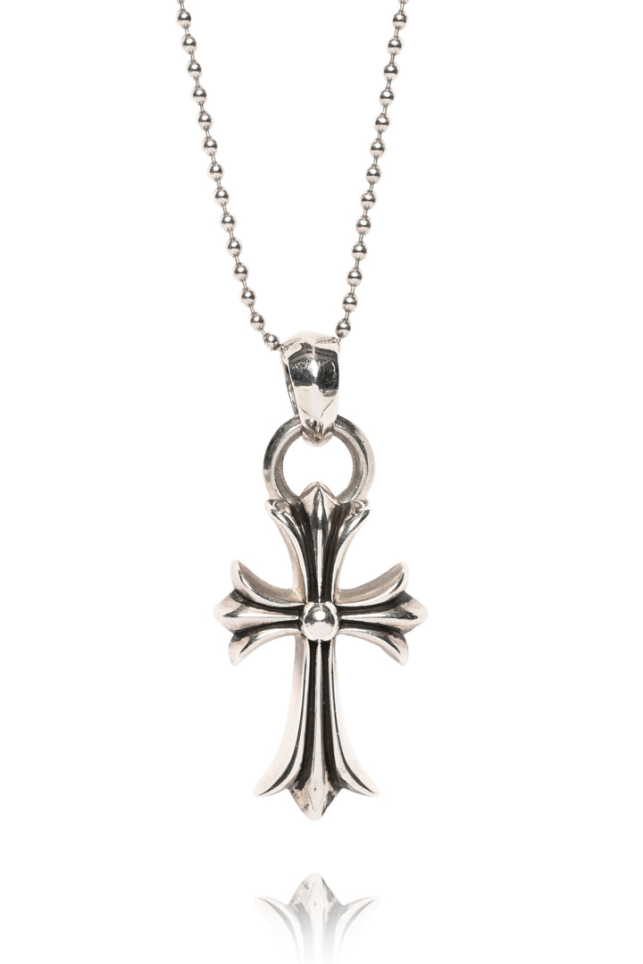 Chrome Hearts Sterling Silver Maltese Cross Pendant Ball Chain Necklace