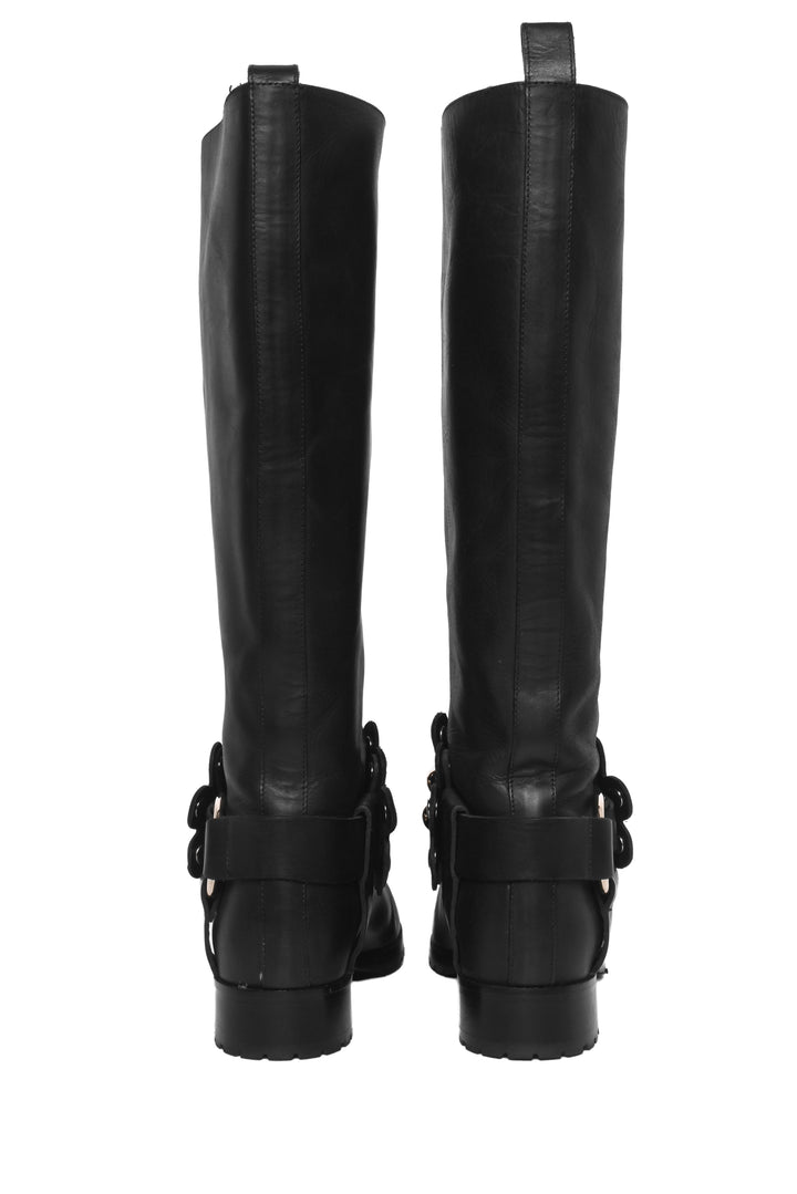 Red Valentino Size 37 Flower Puzzle Knee High Leather Boots