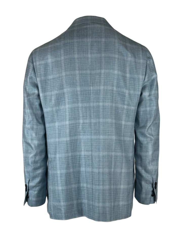 Kiton Size 42 Men's Checked Cashmere, Linen & Silk 3 Button Blazer