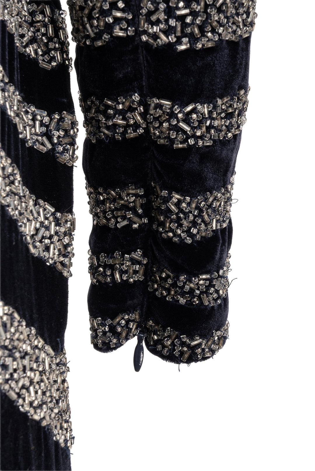 Naeem Khan Size 4 Navy & Silver Linear Beaded Velvet Dress