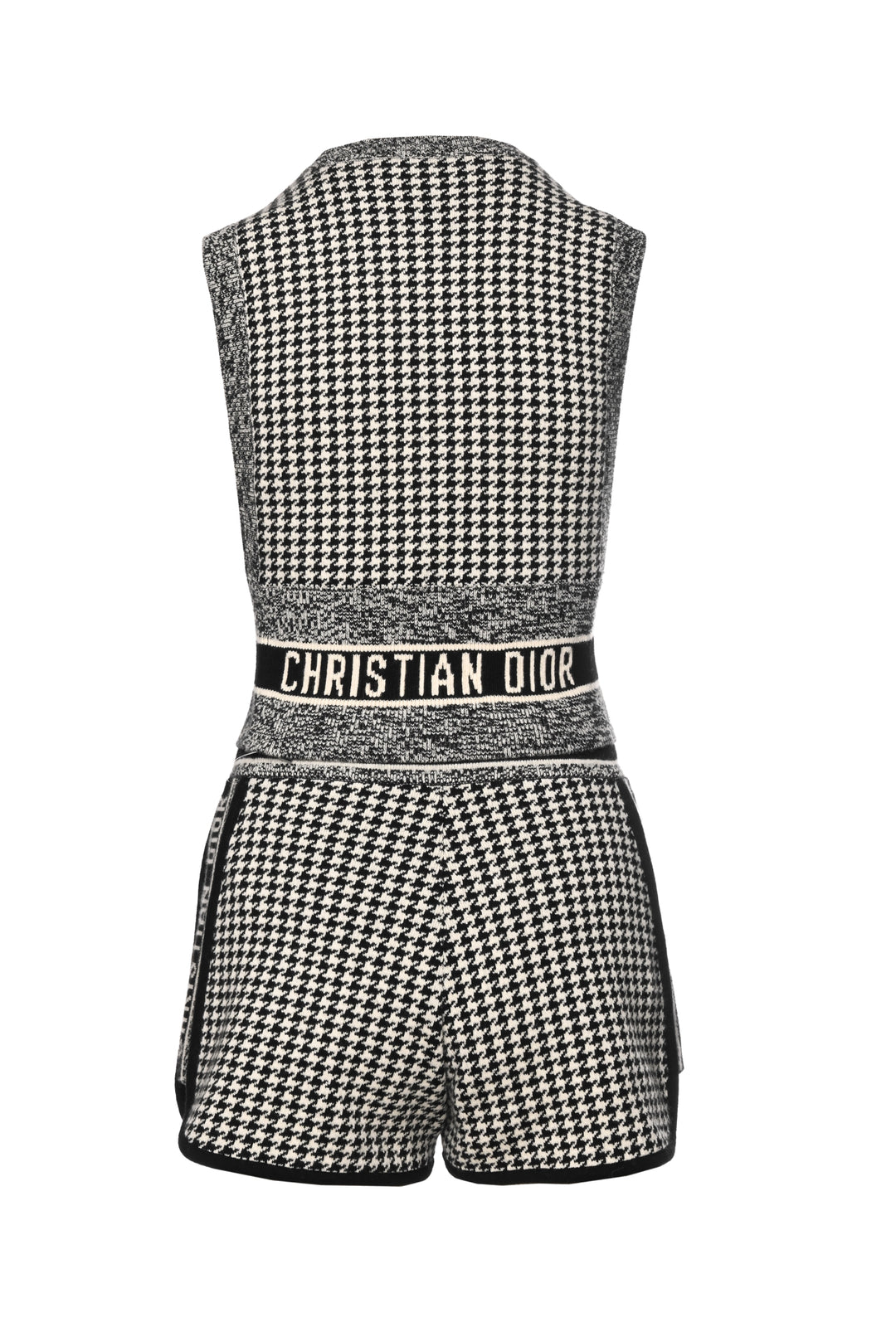 Dior Size 2/6 Houndstooth Cashmere Sleeveless Top & Mini Short Set