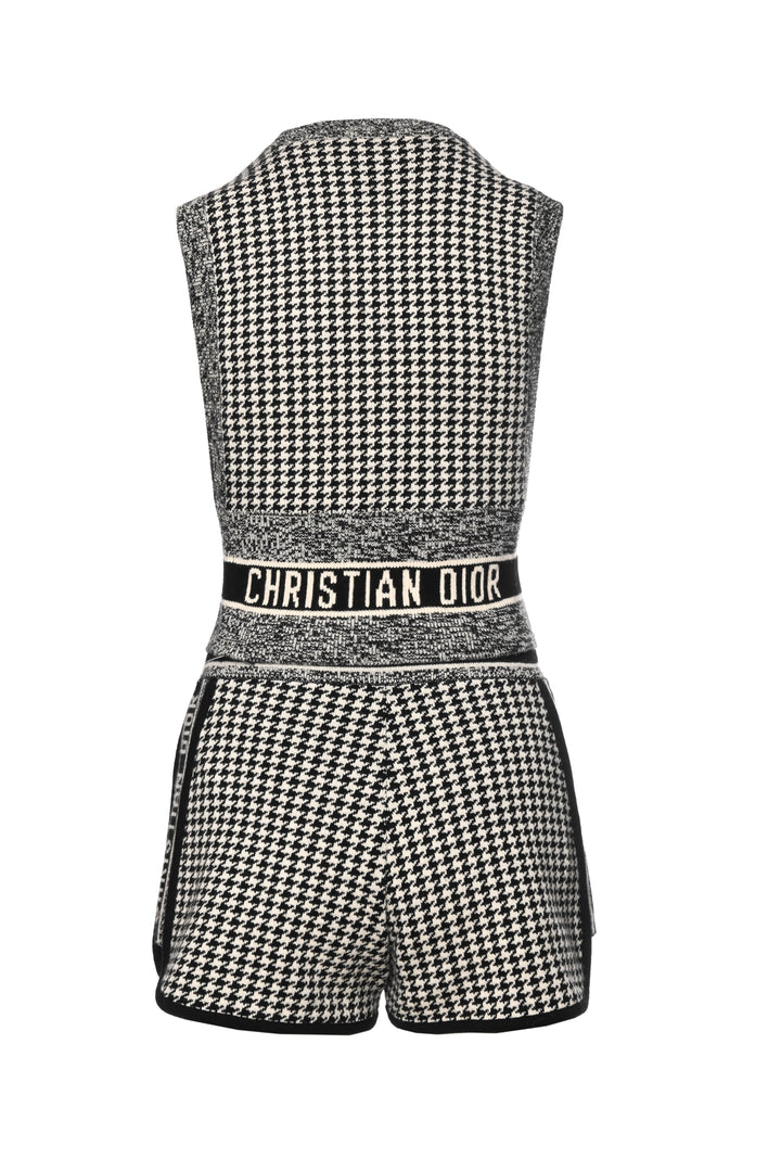 Dior Size 2/6 Houndstooth Cashmere Sleeveless Top & Mini Short Set