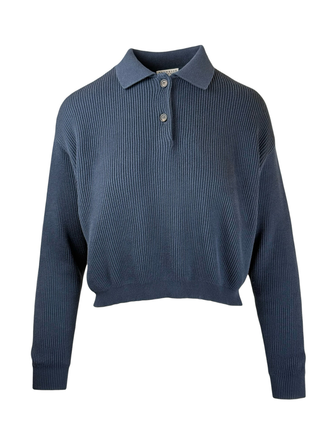 Brunello Cucinelli Size XS Ribbed Knit Cotton Polo Sweater