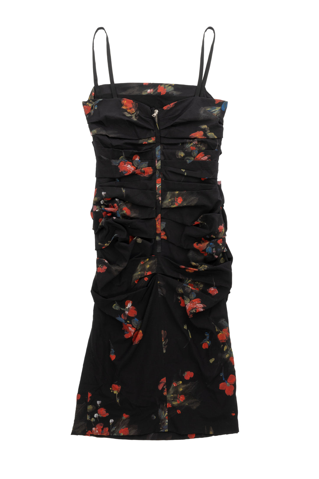 Dolce & Gabbana Size 38 Ruched Floral Print Midi Dress