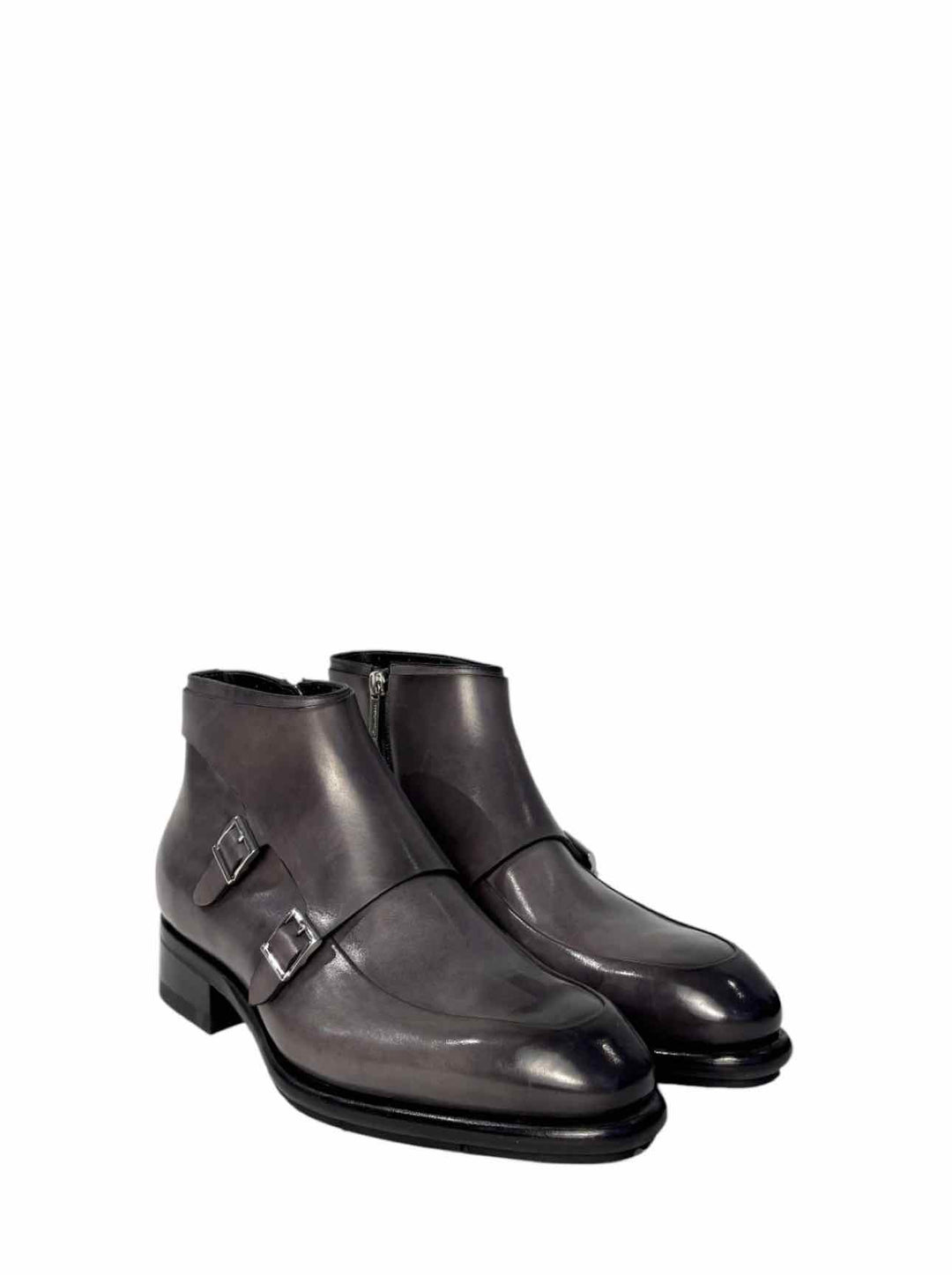 Santoni Size 10 Men's Burnished Leather Monk Strap Ankle Boots