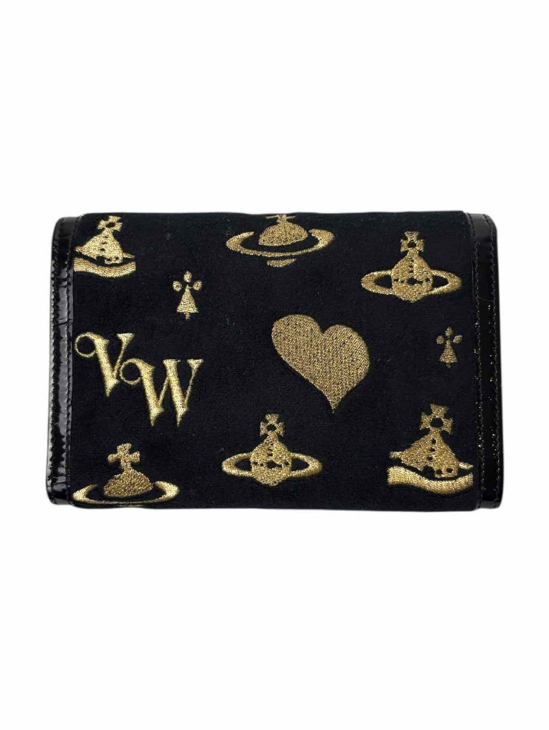 Vivienne Westwood Embroidered Logo Velvet & Leather Wallet