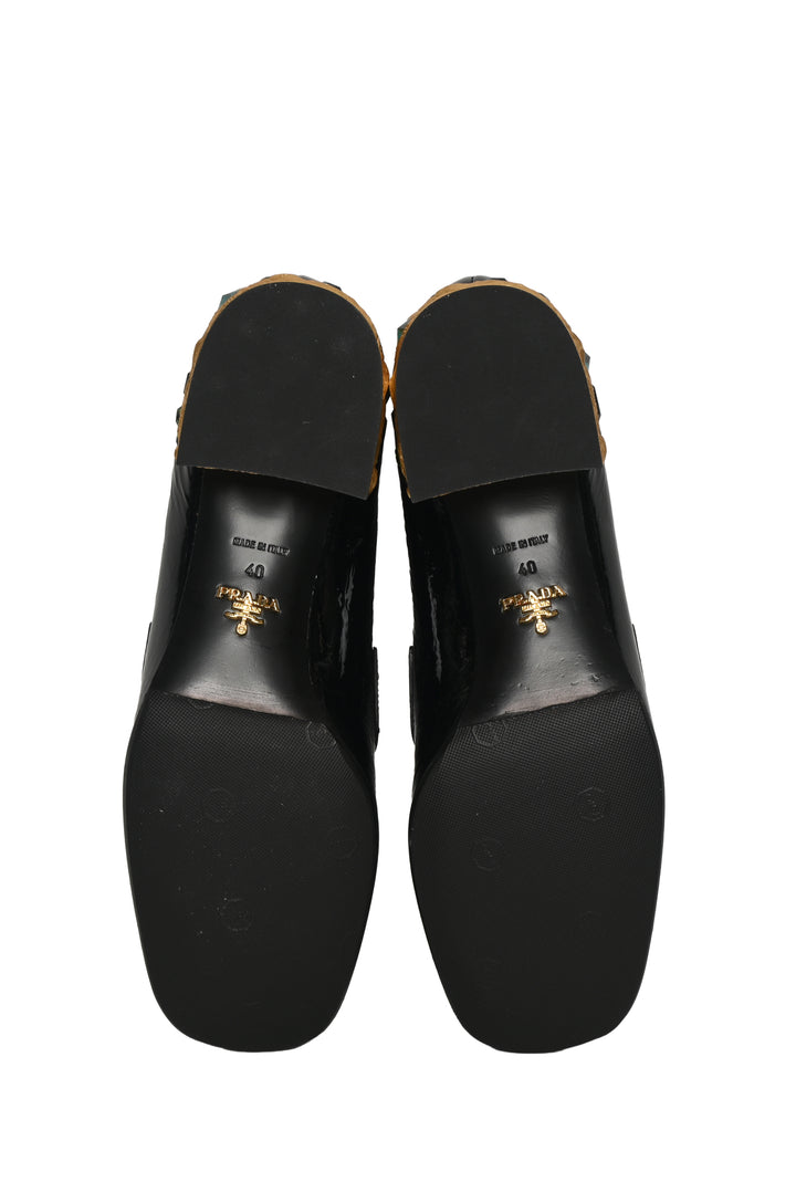 Prada Size 40 Patent Leather Jeweled Loafers