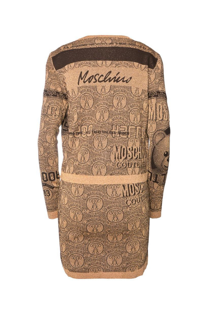 Moschino Couture Size 4 Teddy Bear Credit Card Metallic Knit Dress & Cardigan