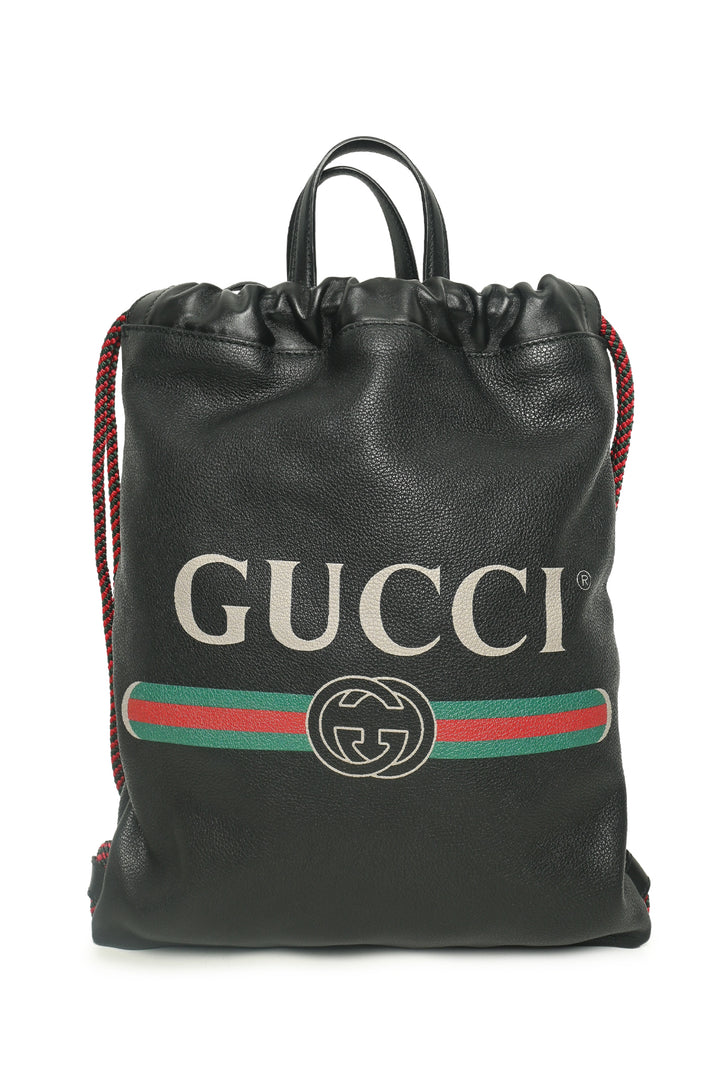 Gucci Calfskin Logo Drawstring BackPack