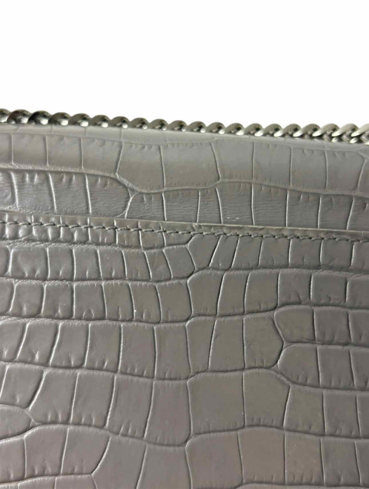 Saint Laurent  Croc Embossed Leather Sunset Chain Wallet Purse
