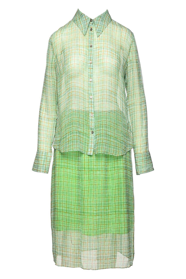 Lee Mathews Size 2 Silk Plaid Sheer Blouse & Skirt Set