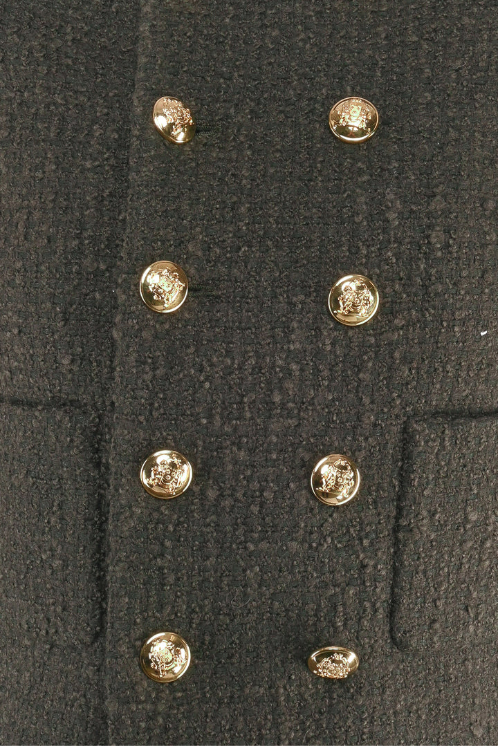 Celine Size 4 Boucle Tweed Chasseur Double Breasted Jacket