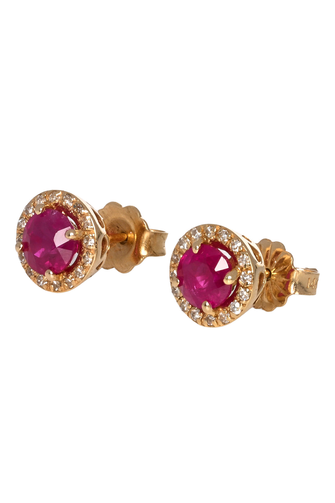 Effy 14K Yellow Gold Round Diamond Halo Ruby Stud Earrings