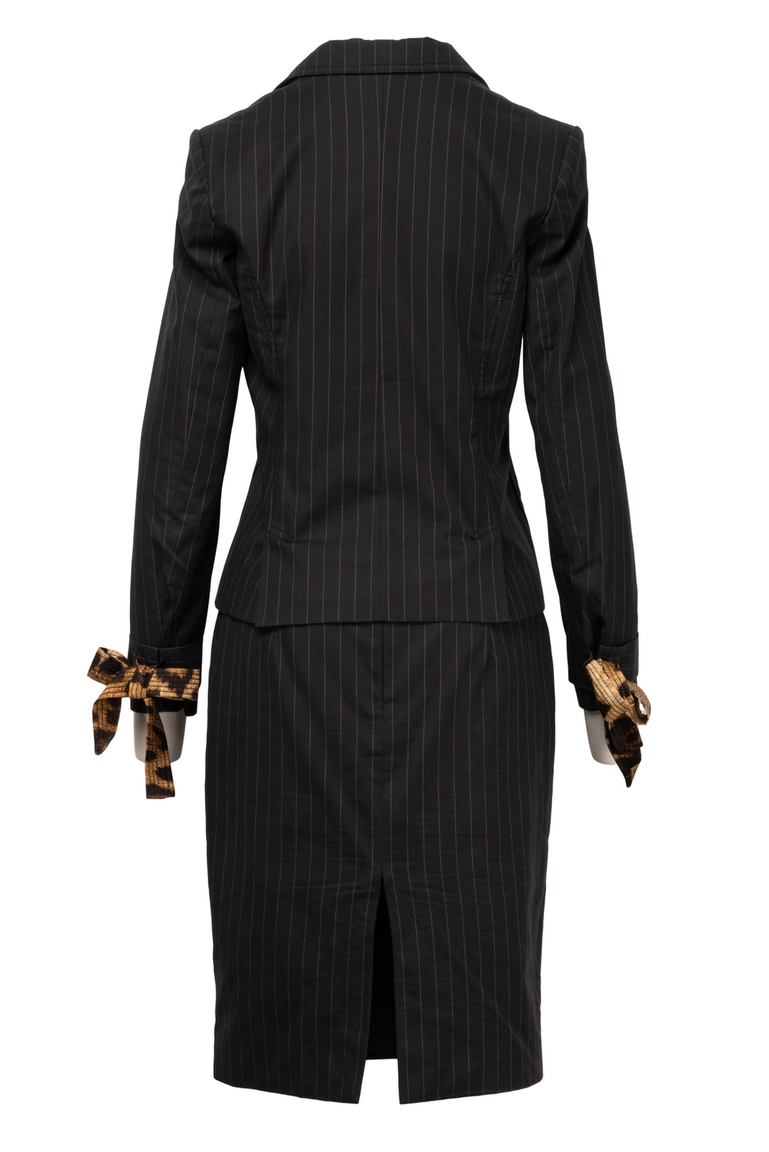 Roberto Cavalli Size 44 Vintage Pinstripe & Leopard Blazer & Skirt Set