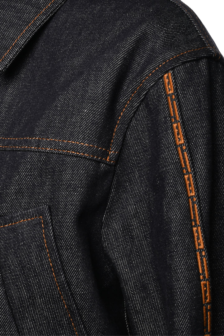 Fendi Size 4 FF Embroidered Cropped Zip-Up Denim Jacket