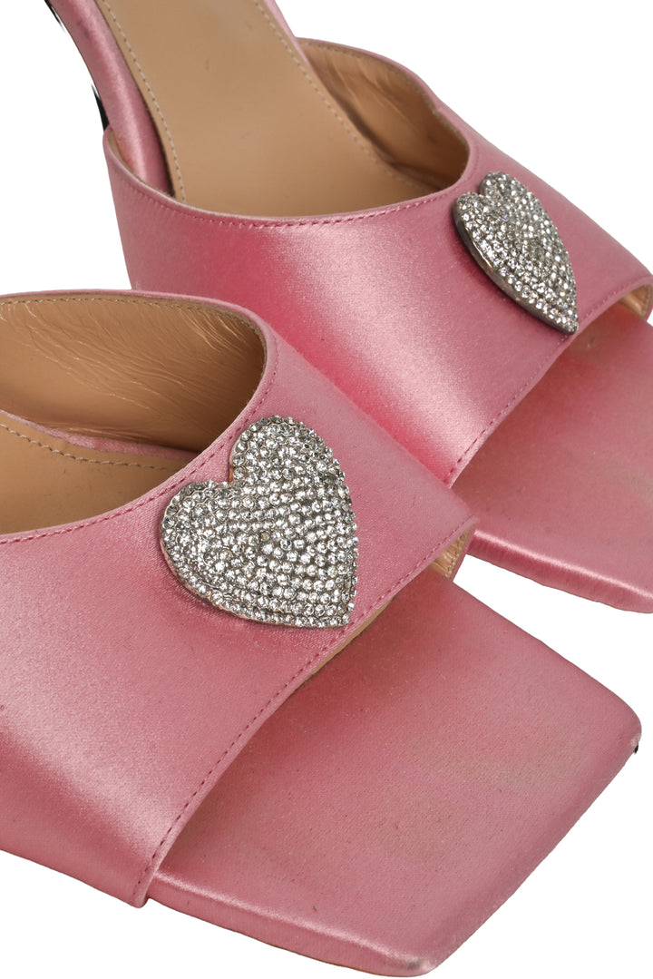 Mach & Mach Size 38.5 Crystal Heart Satin Slingback Square Toe Sandals