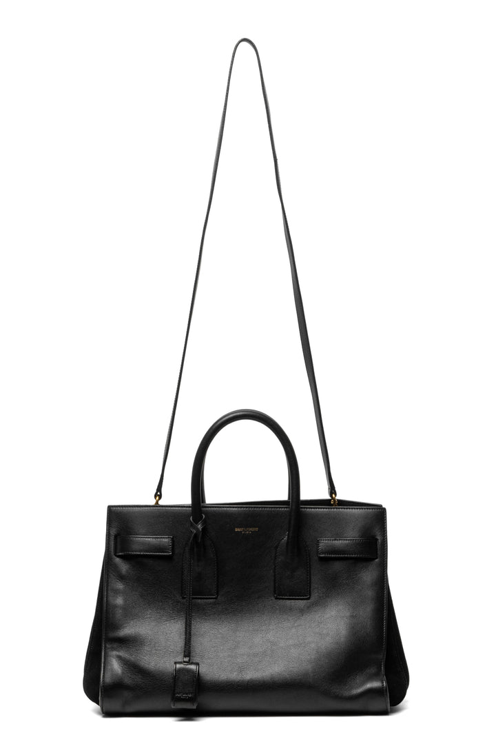 Saint Laurent Medium Smooth Leather & Suede Supple Sac De Jour Tote