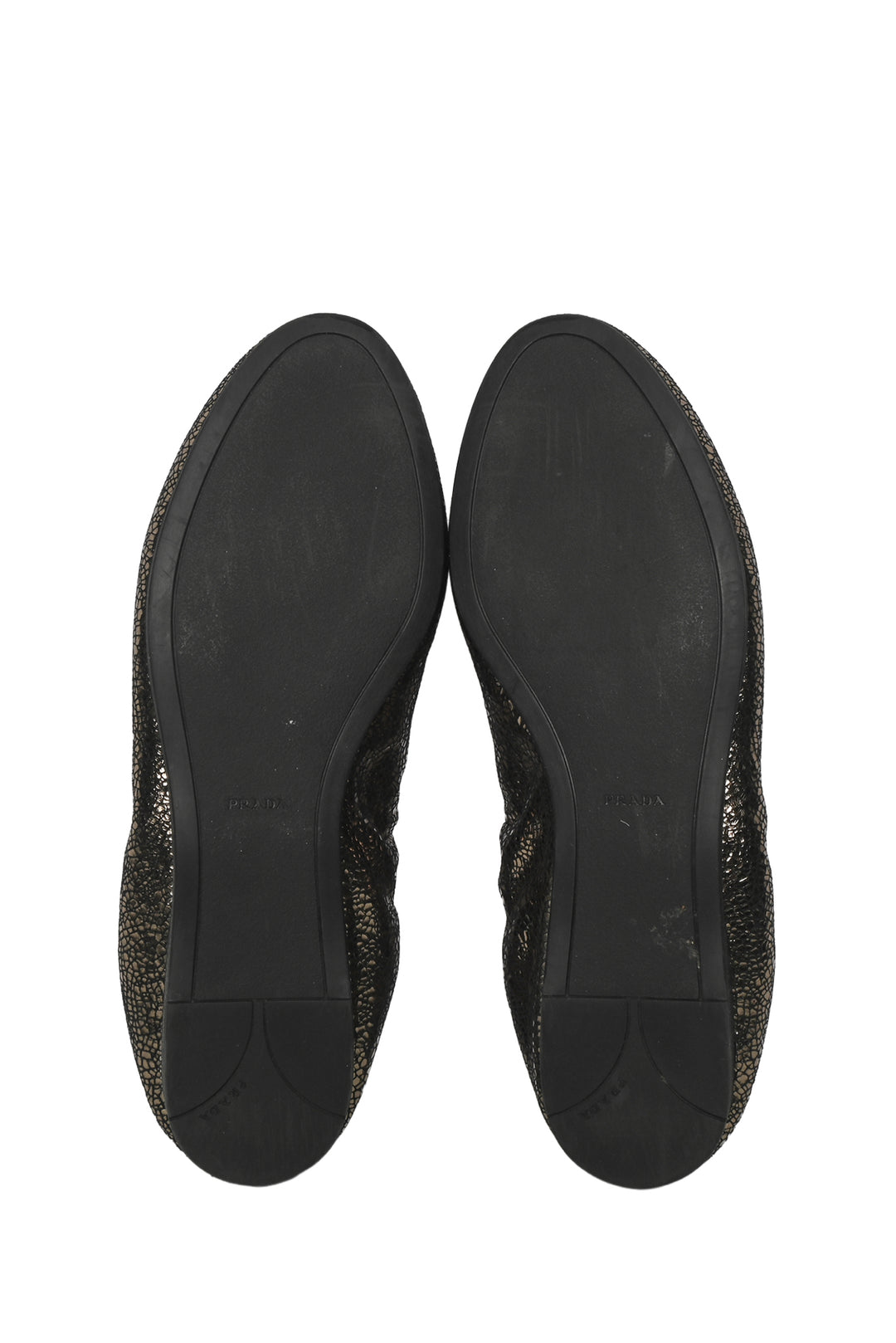 Prada Size 36 Crackle Finish Metallic Leather Flats