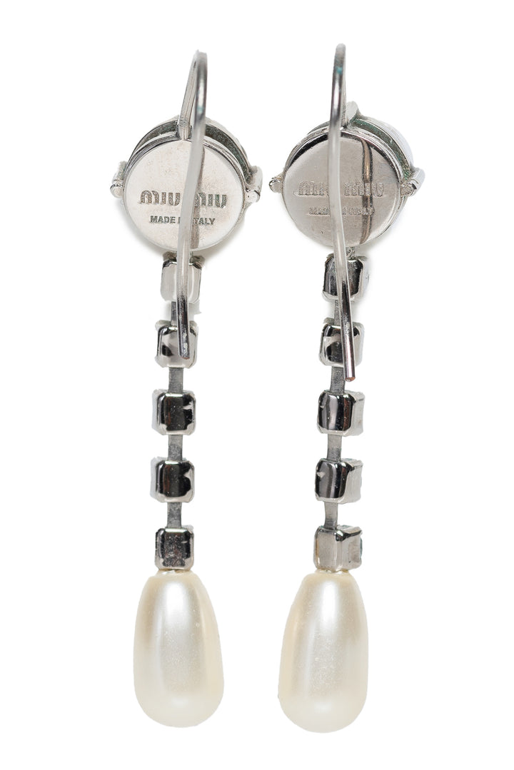 Miu Miu Crystal & Faux Pearl Drop Earrings