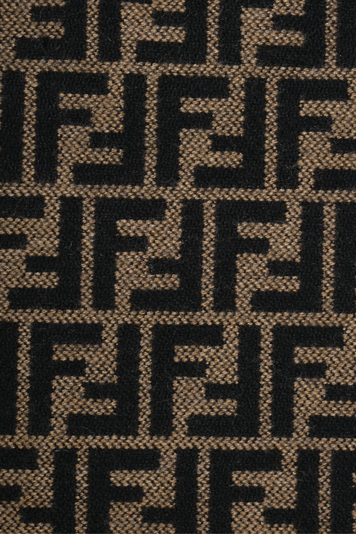 Fendi Size OS Fringe Trim Zucca Print Wool Scarf