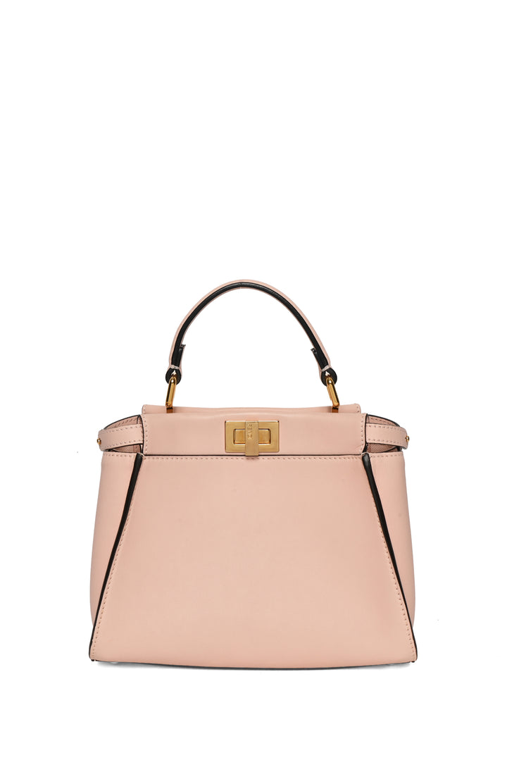Fendi Vitello Seta Canvas FF Embroidered Mini Peekaboo Iconic Satchel