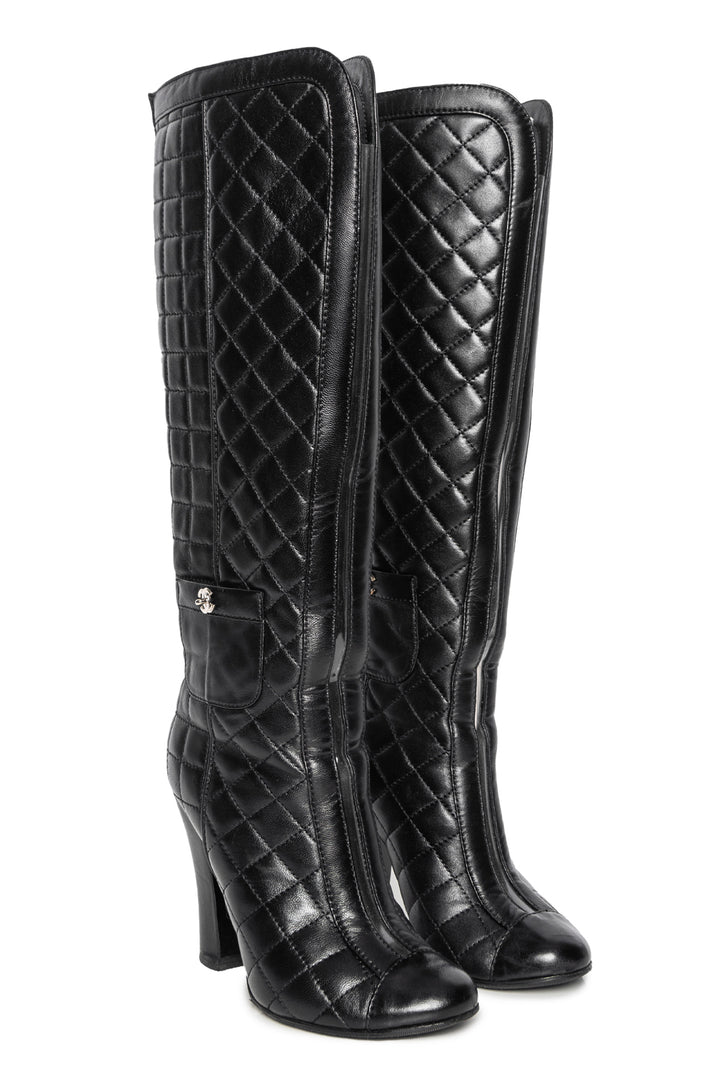 Chanel Size 36.5 Quilted Leather Knee-High Boots