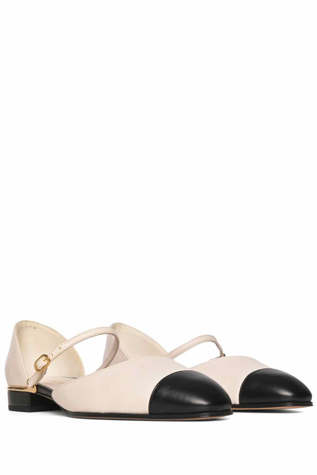 Chanel Size 36 Leather CC Cap Toe Ankle Strap Flats