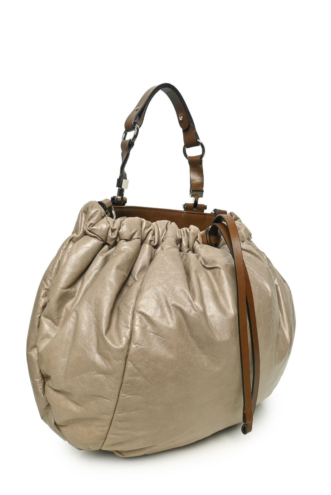 Marni Crinkled Leather Drawstring Hobo Bag