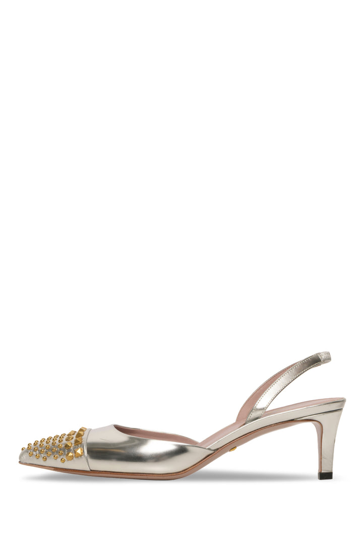 Gucci Size 37.5 Patent Leather Coline Studded Slingback Pumps