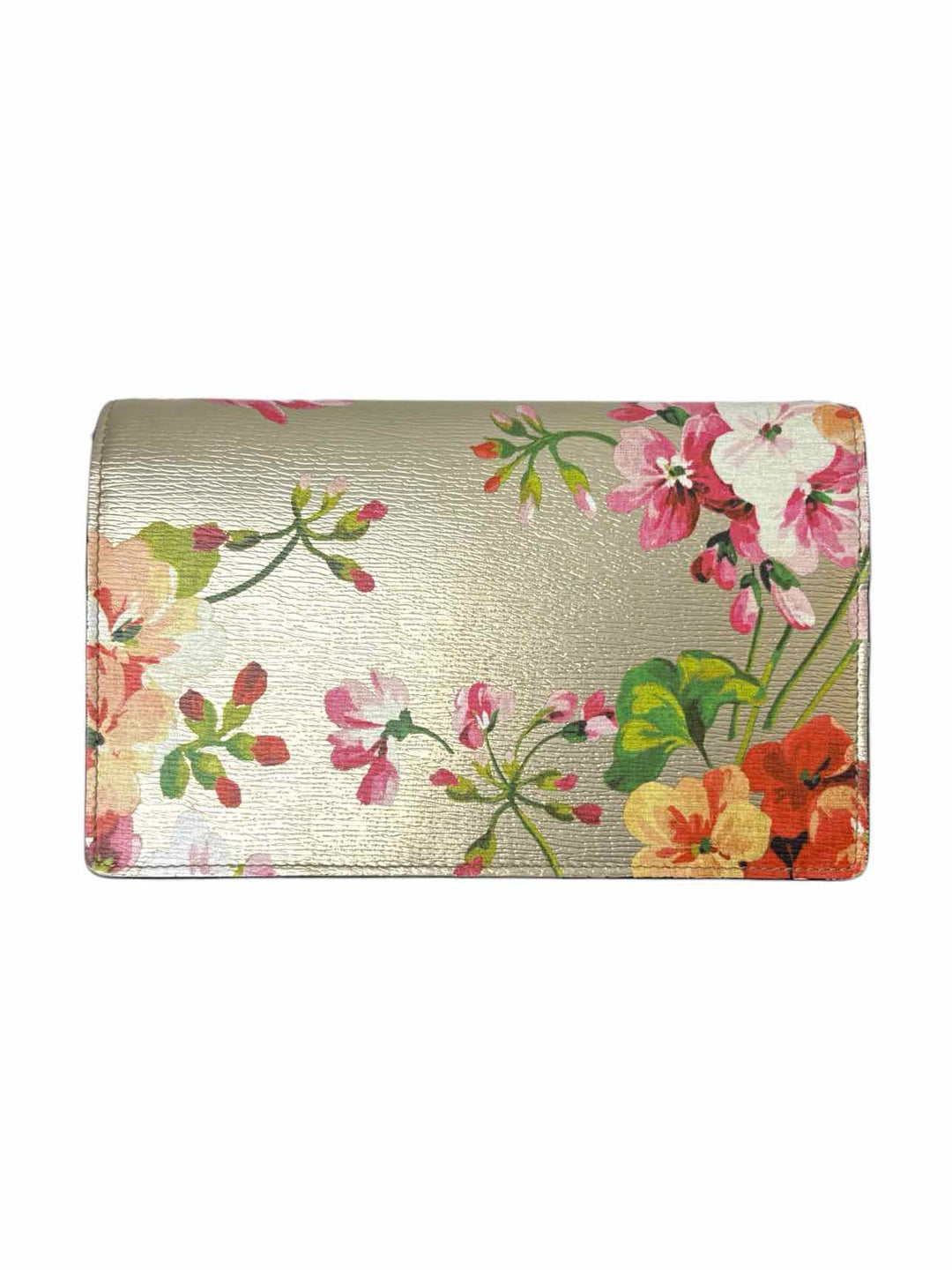 Gucci Gold Leather Blooms Wallet on Chain Purse