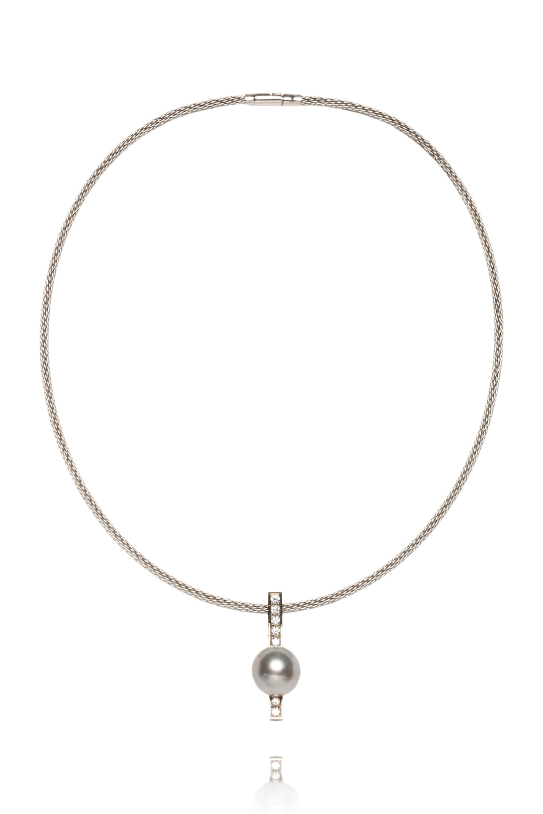 18K White Gold Pearl & Multi-Diamond Necklace