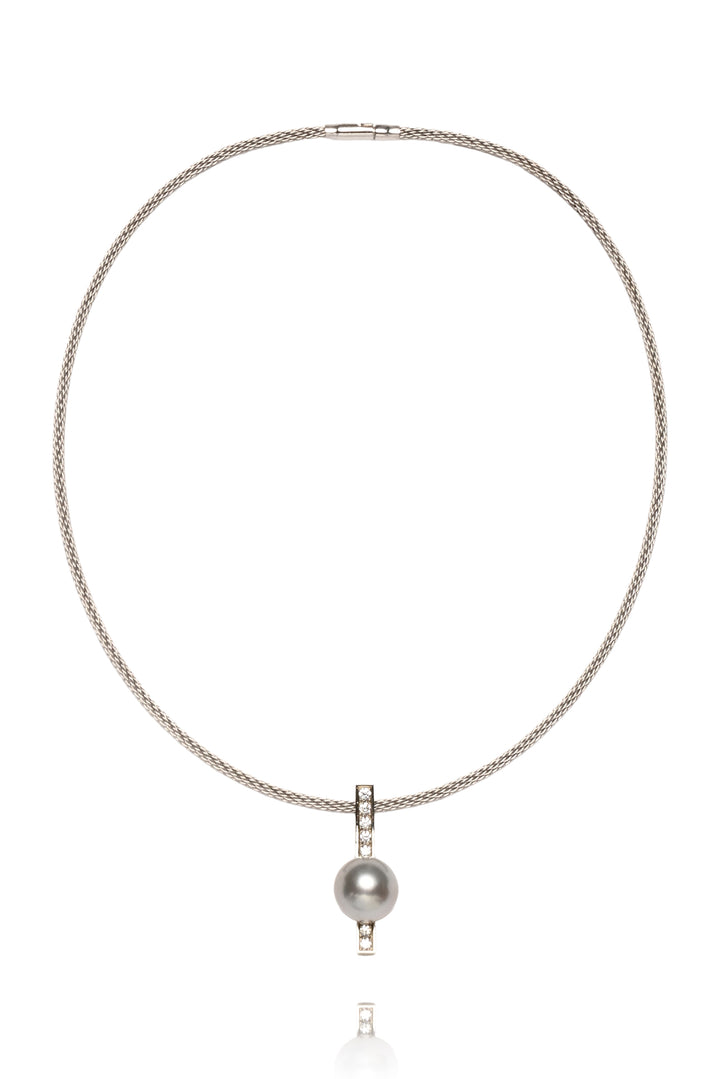 18K White Gold Pearl & Multi-Diamond Necklace