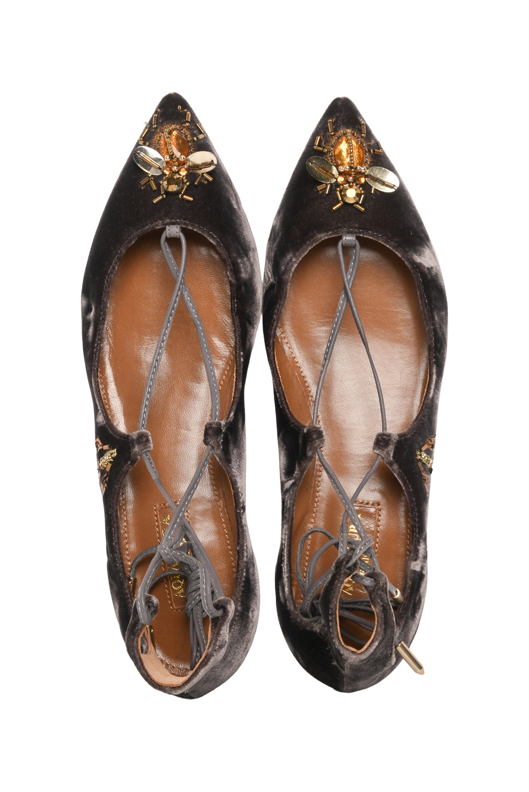Aquazzura Size 36 Christy Fauna Embellished Velvet Flats