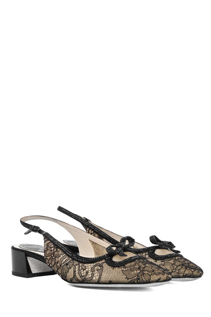 Rene Caovilla Size 38 Embellished Bow Lace Slingback Pumps