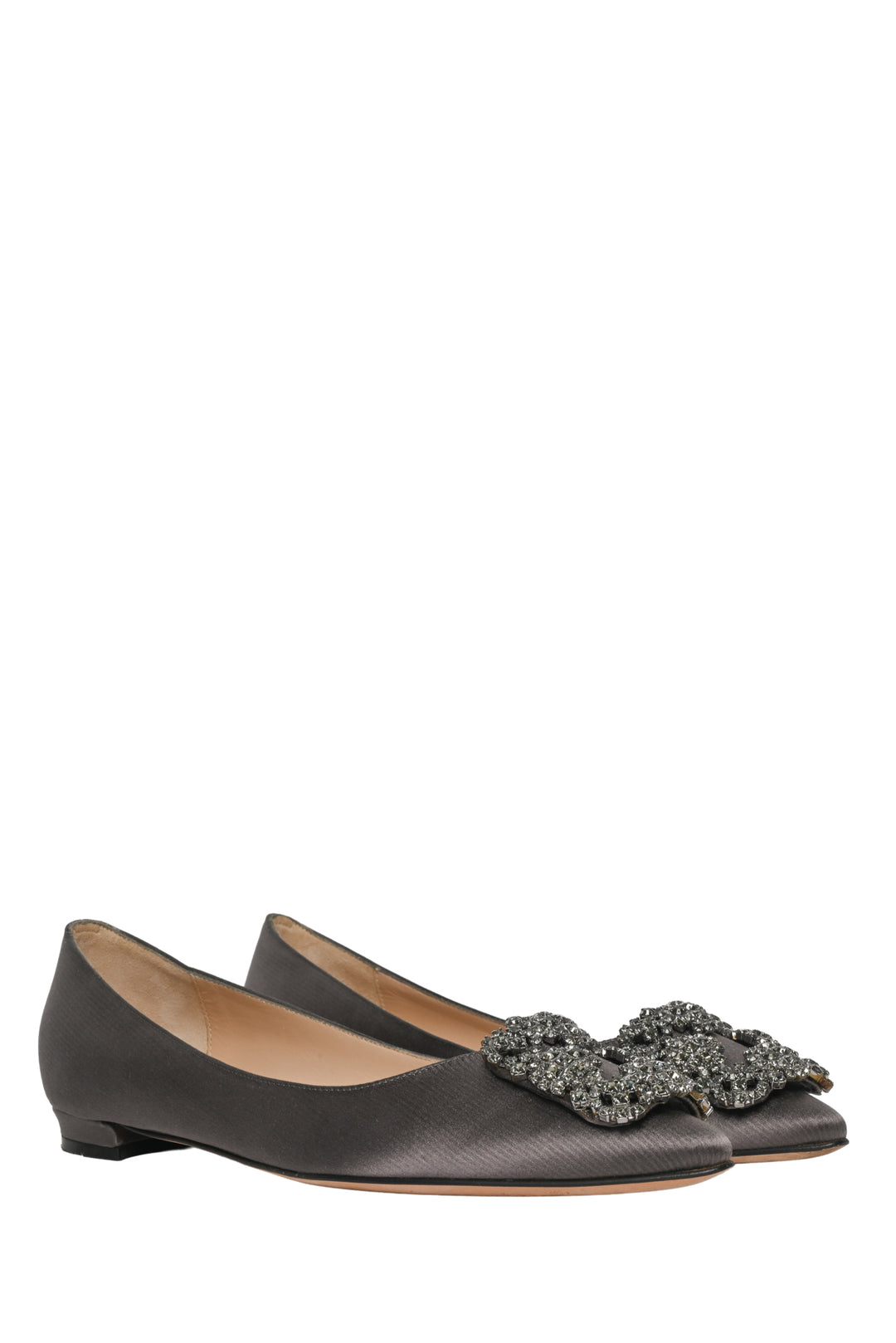 Manolo Blahnik Size 34.5 Hangisi Crystal Buckle Flats