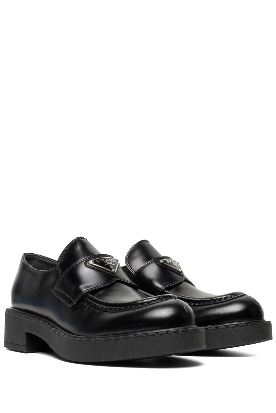 Prada Size 38 Chocolate Brushed Leather Loafers
