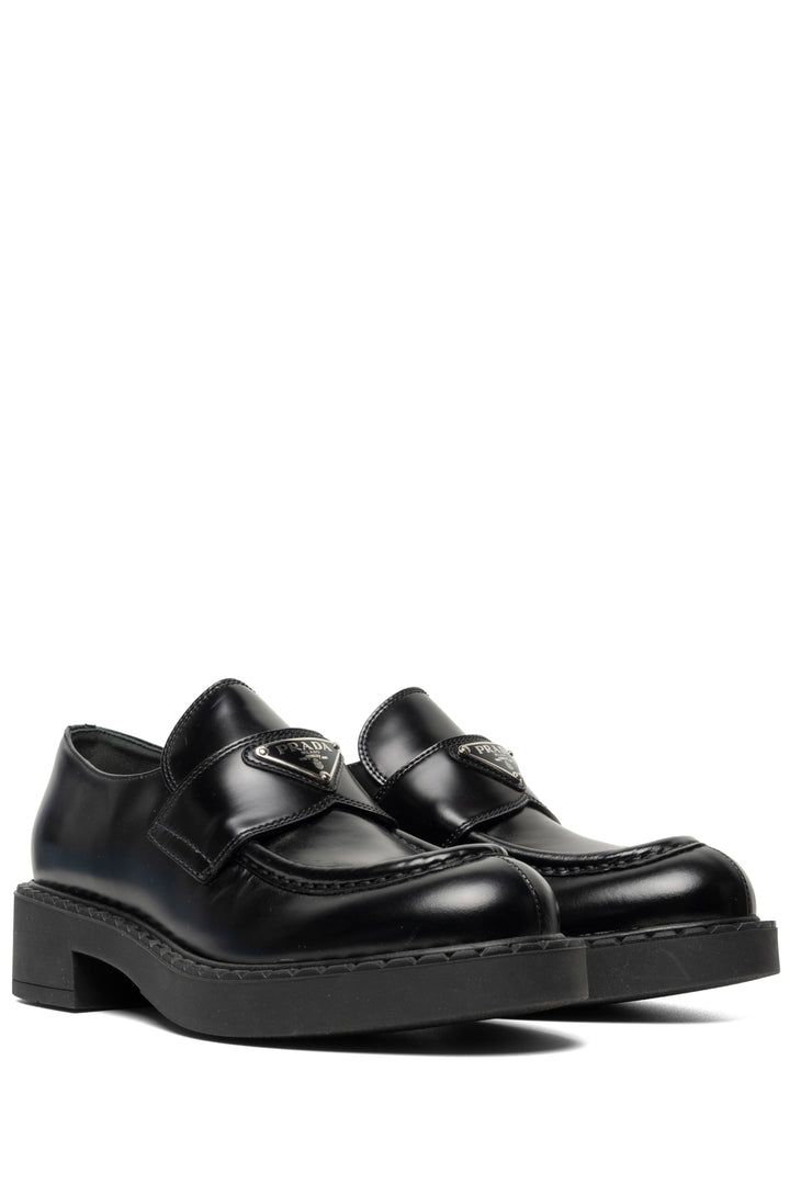 Prada Size 38 Chocolate Brushed Leather Loafers