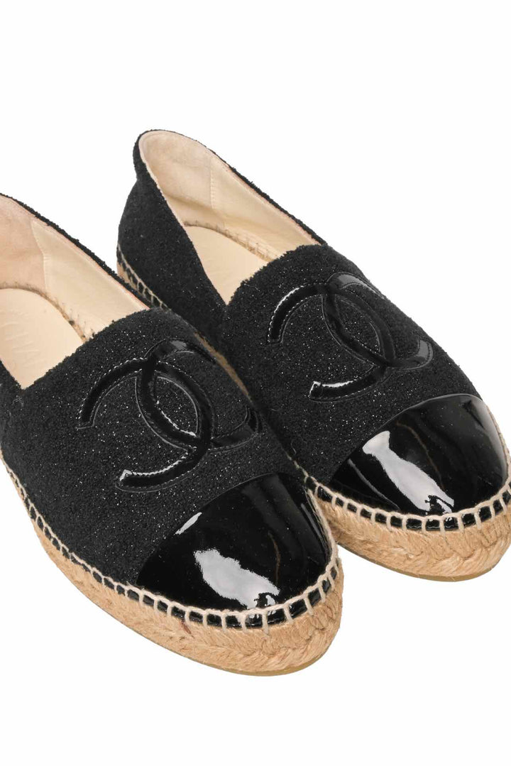 Chanel Size 36 Tweed Lambskin Patent CC Espadrilles